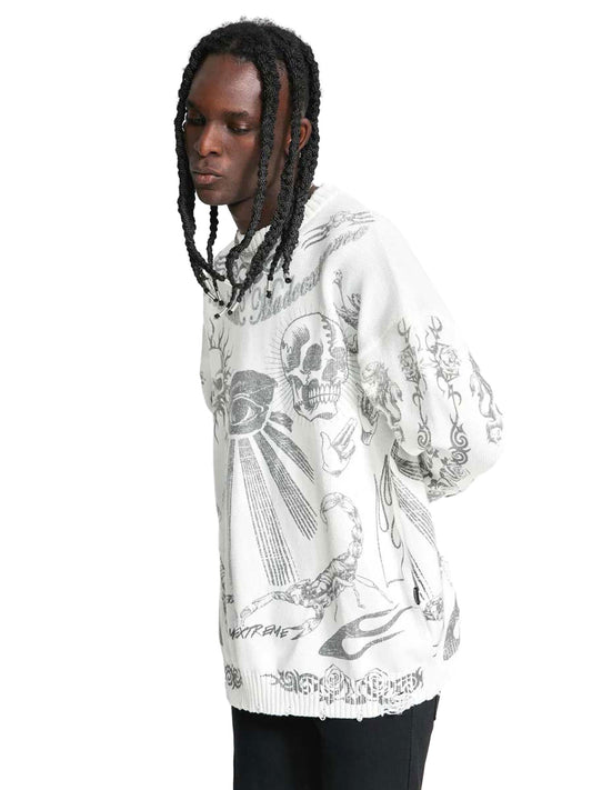 Pull effet vieilli à imprimé tête de mort Thesupermade - 1002