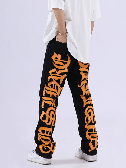 Thesupermade Jeans mit aufgestickten Buchstaben „Burning Text“ – 1478 
