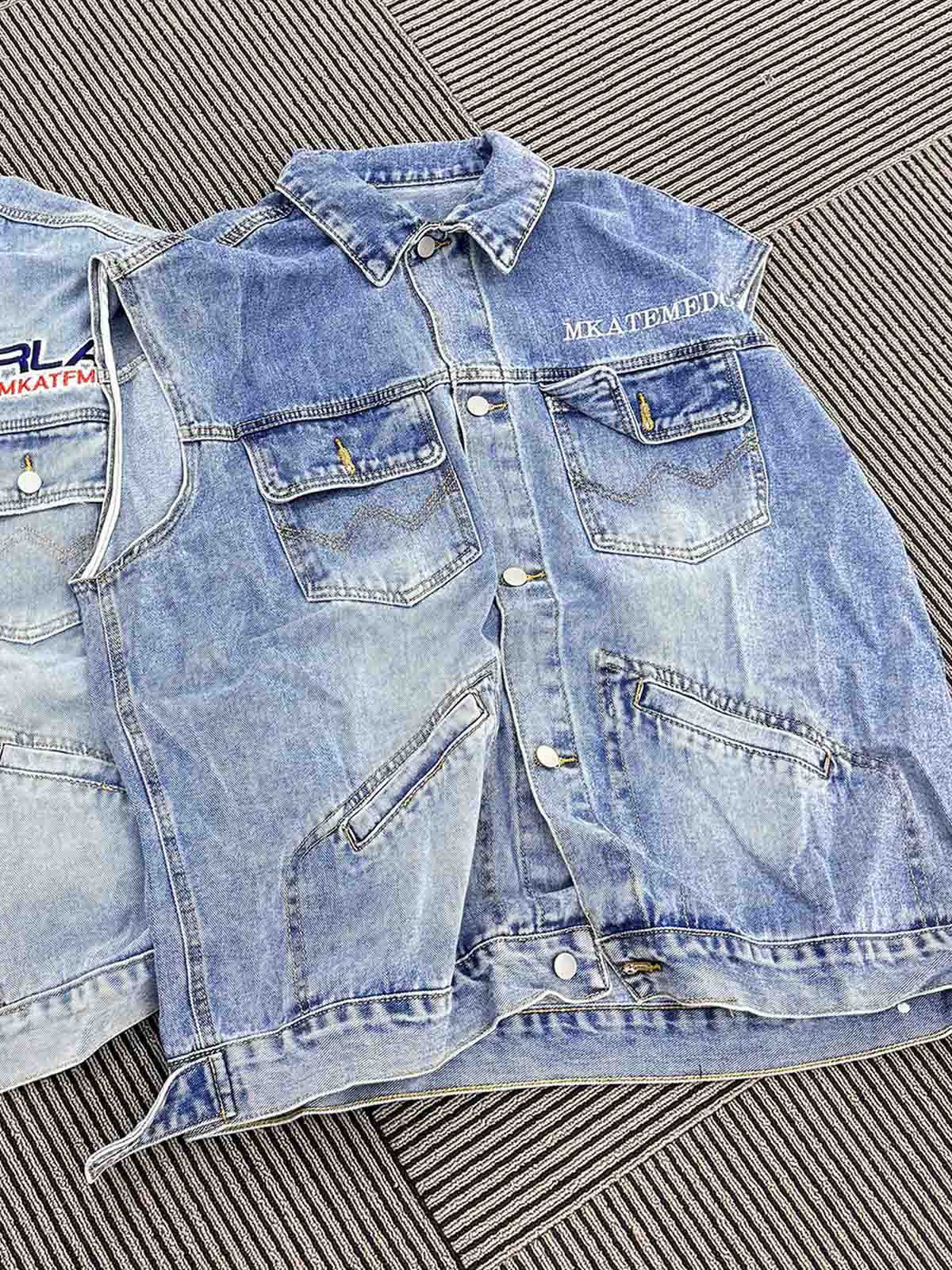 American Retro Washed Printed Denim Vest - 1997