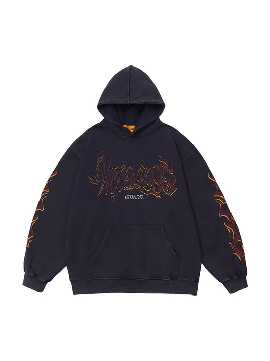 Sweat-shirt à capuche délavé avec lettres de flammes Thesupermade - 2216
