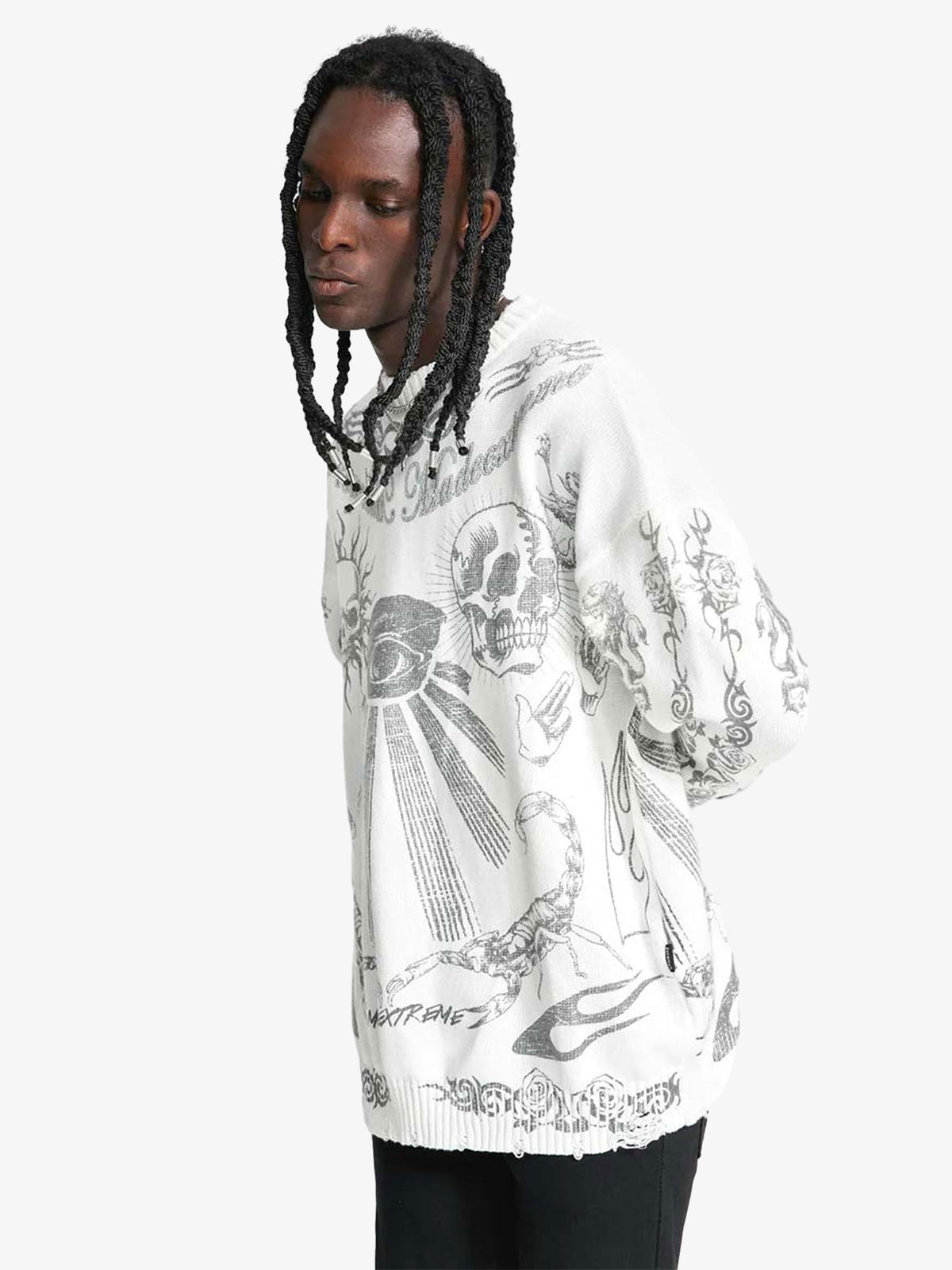 Thesupermade – Pullover mit Totenkopf-Print im Used-Look – 1002 