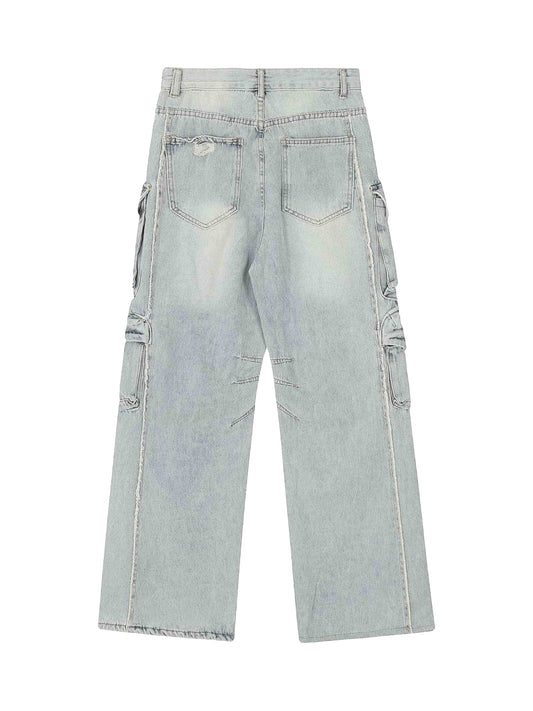 Thesupermade Washed Multi-pocket Work Cargo Jeans - 1830