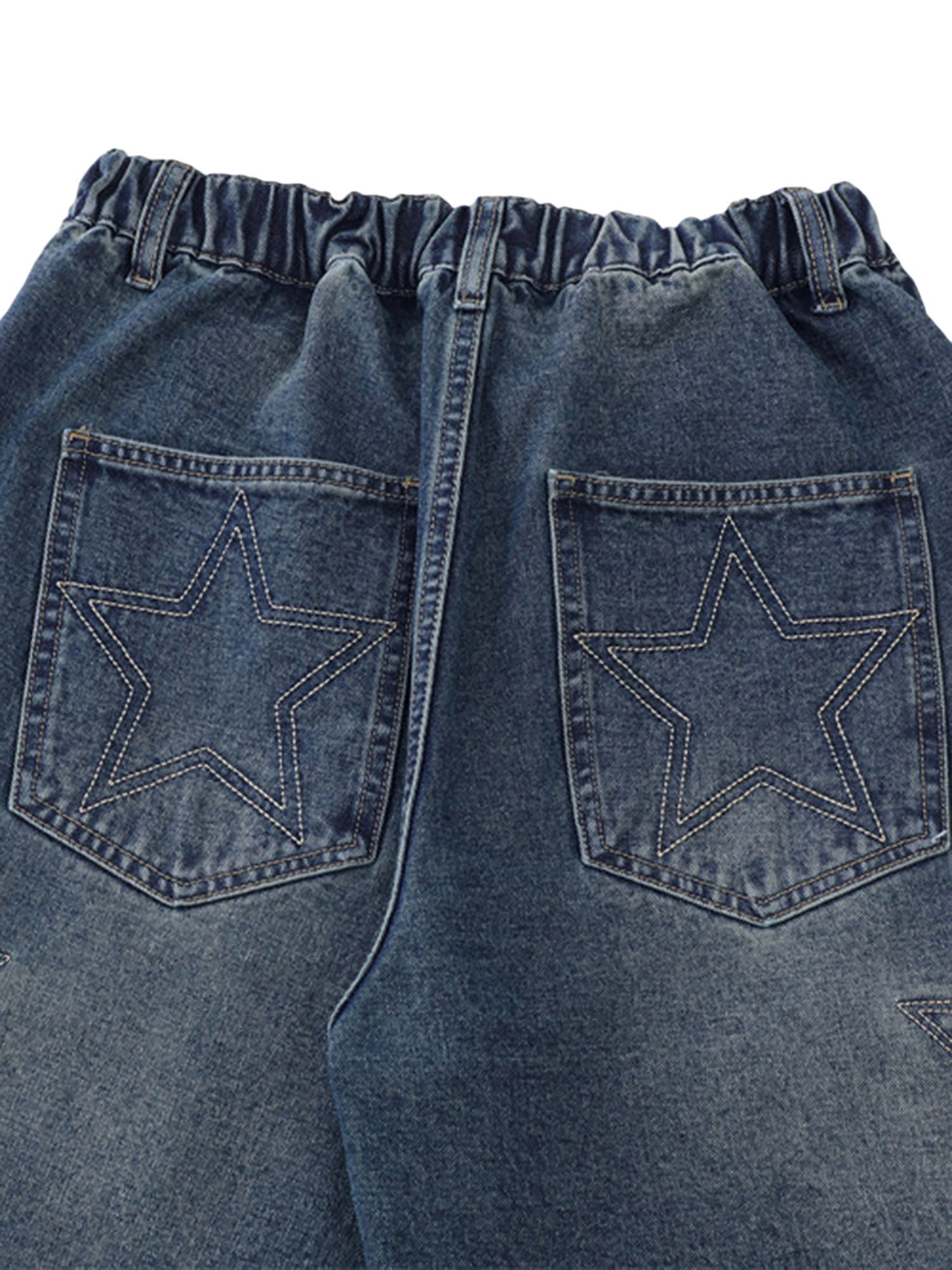 Short en jean brodé étoiles Street Patchwork - 2133