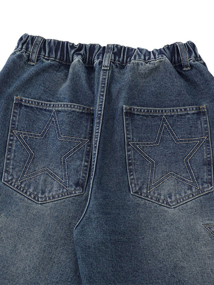 Short en jean brodé étoiles Street Patchwork - 2133