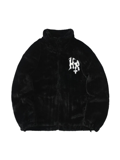 Thesupermade Hip-Hop-Pelzjacke mit Stehkragen und Buchstaben - 1908 