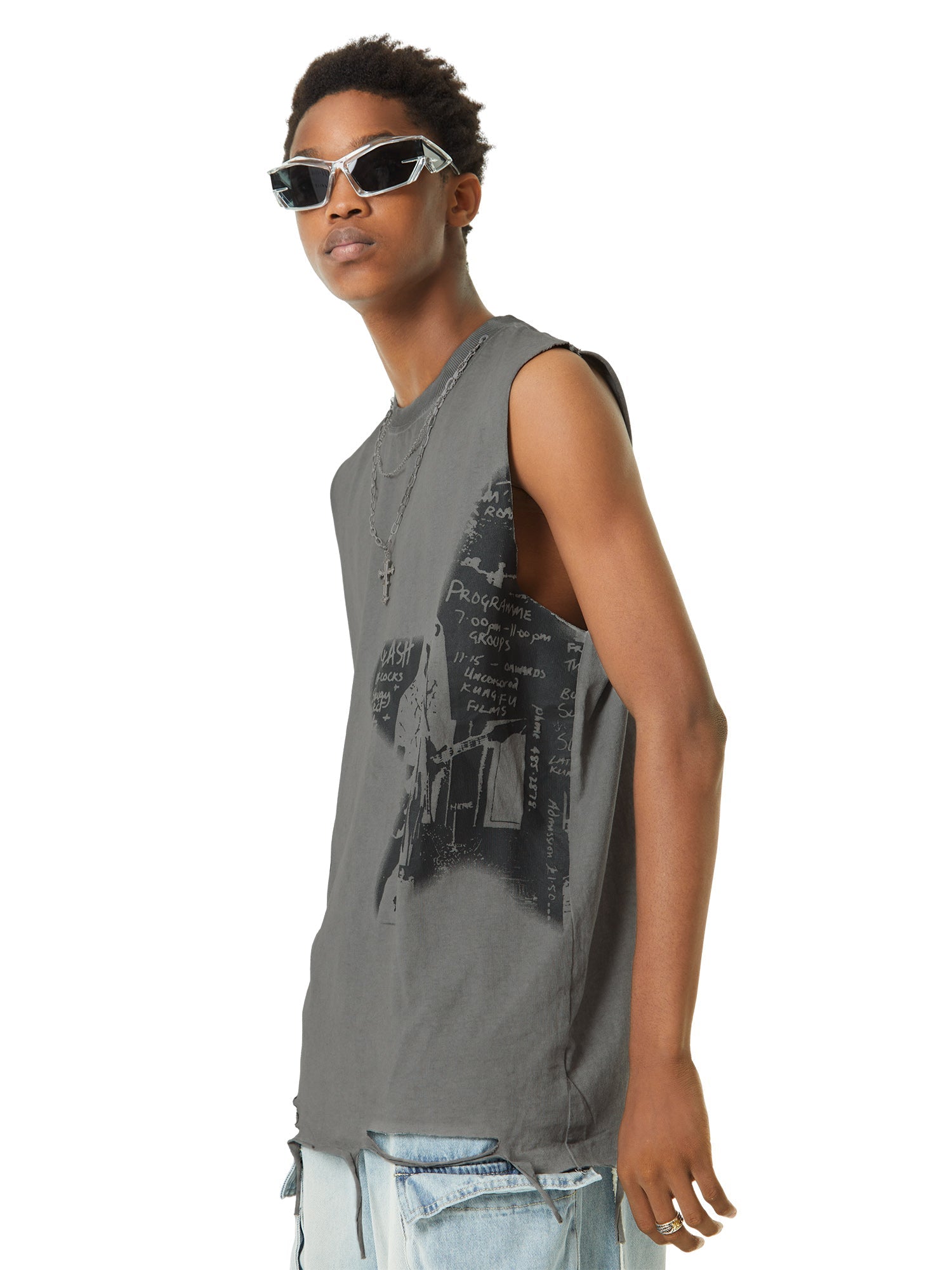 Thesupermade Vintage Necklace Star Print Hip-hop Tank Top - 2070