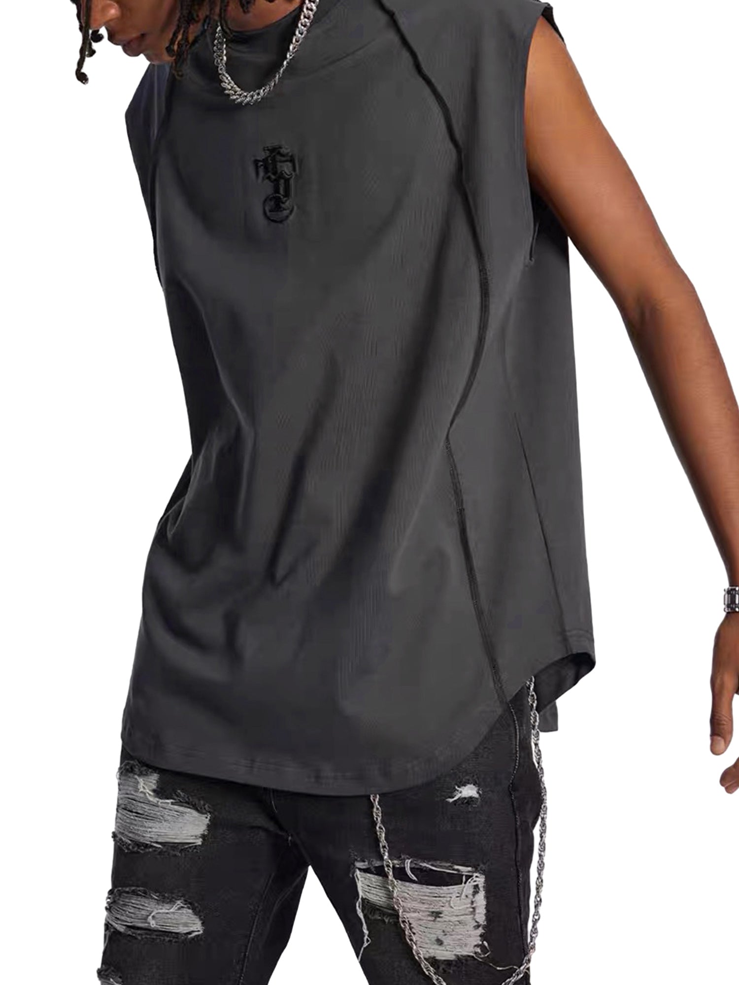 High Street Hip-Hop Hemmed Patchwork Vest