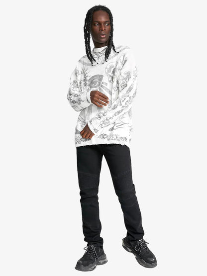 Thesupermade – Pullover mit Totenkopf-Print im Used-Look – 1002 