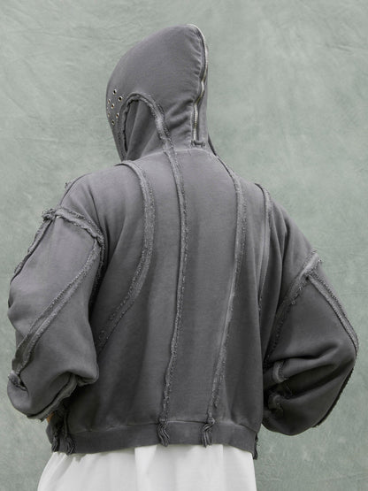 Thesupermade Heavy Washed Distressed Full Zip Hoodie - 2057