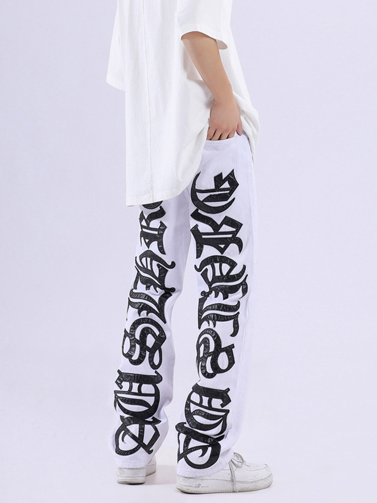 Thesupermade Burning Text Embroidered Letters Jeans -1478