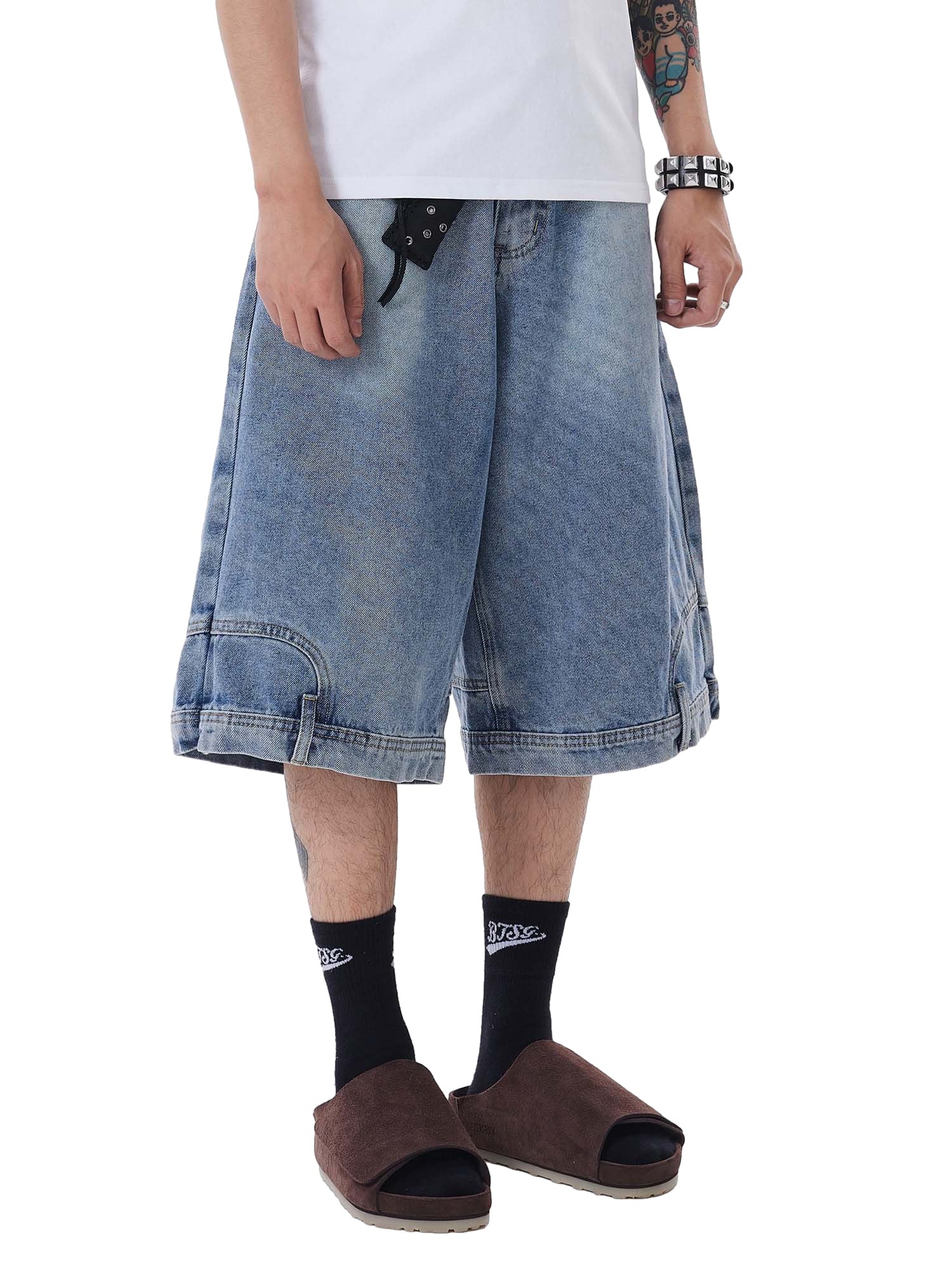 Retro Reverse Design Washed Denim Jorts - 2080