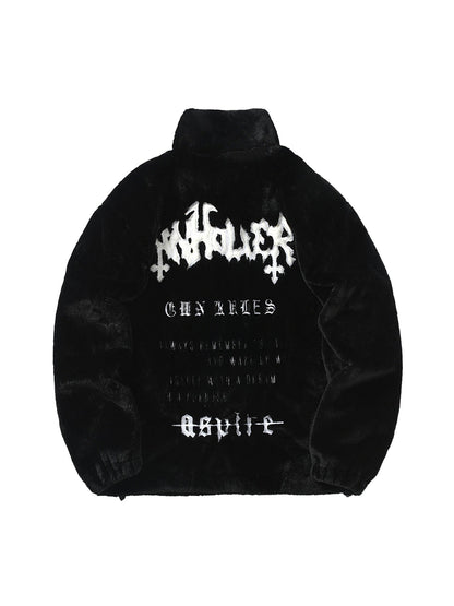 Thesupermade Hip-Hop-Pelzjacke mit Stehkragen und Buchstaben - 1908 