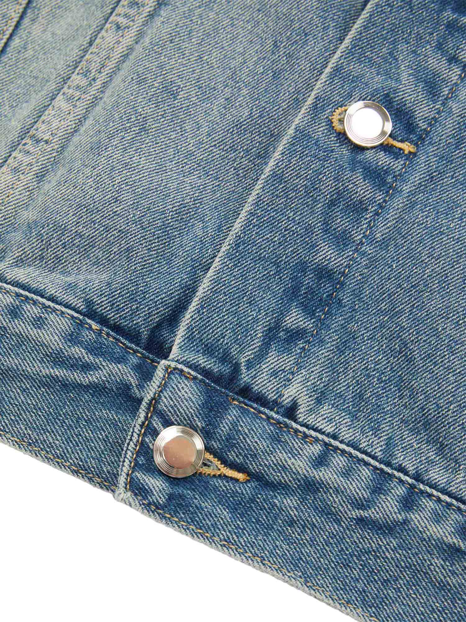 Thesupermade – Jeansjacke „High Street“ mit Graffiti-Schriftzug und verwaschenem Used-Look 