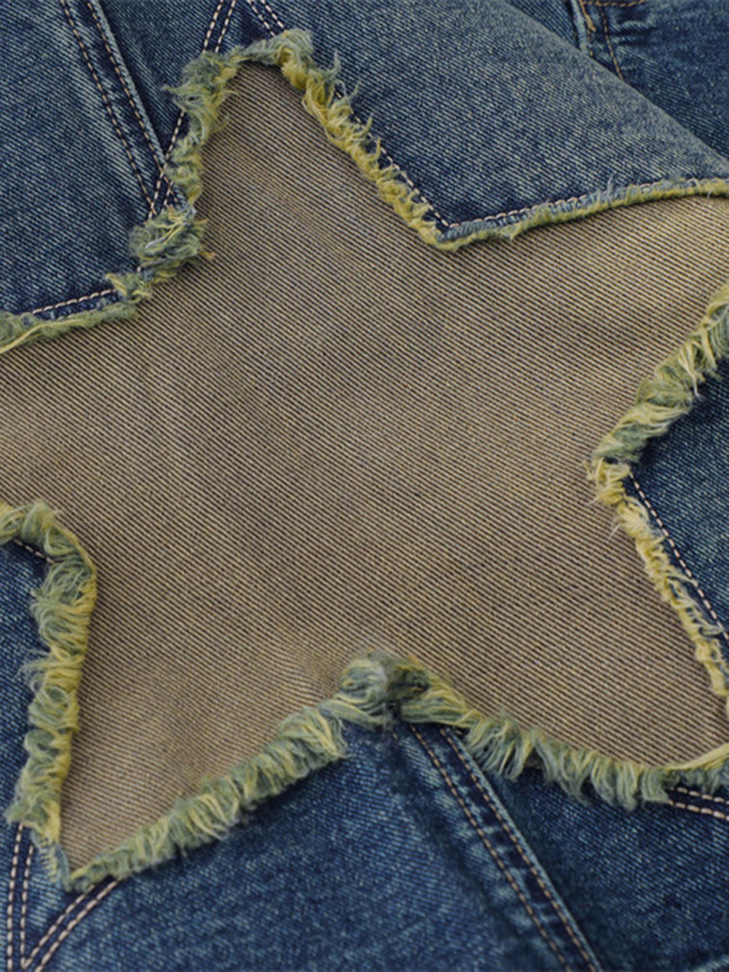 Short en jean brodé étoiles Street Patchwork - 2133