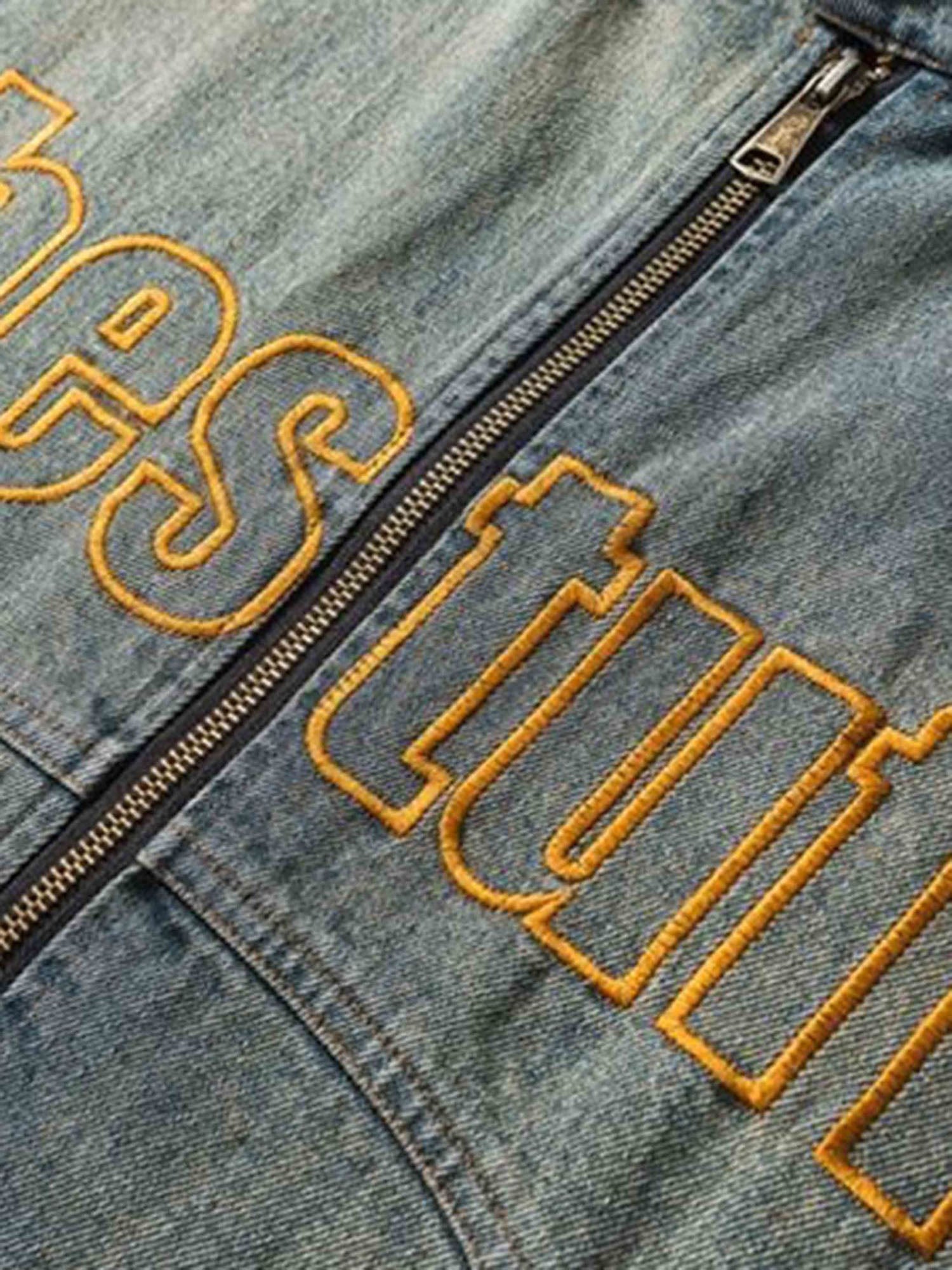 Thesupermade Hip-hop Badge Embroidered Do-over Denim Jacket - 1911