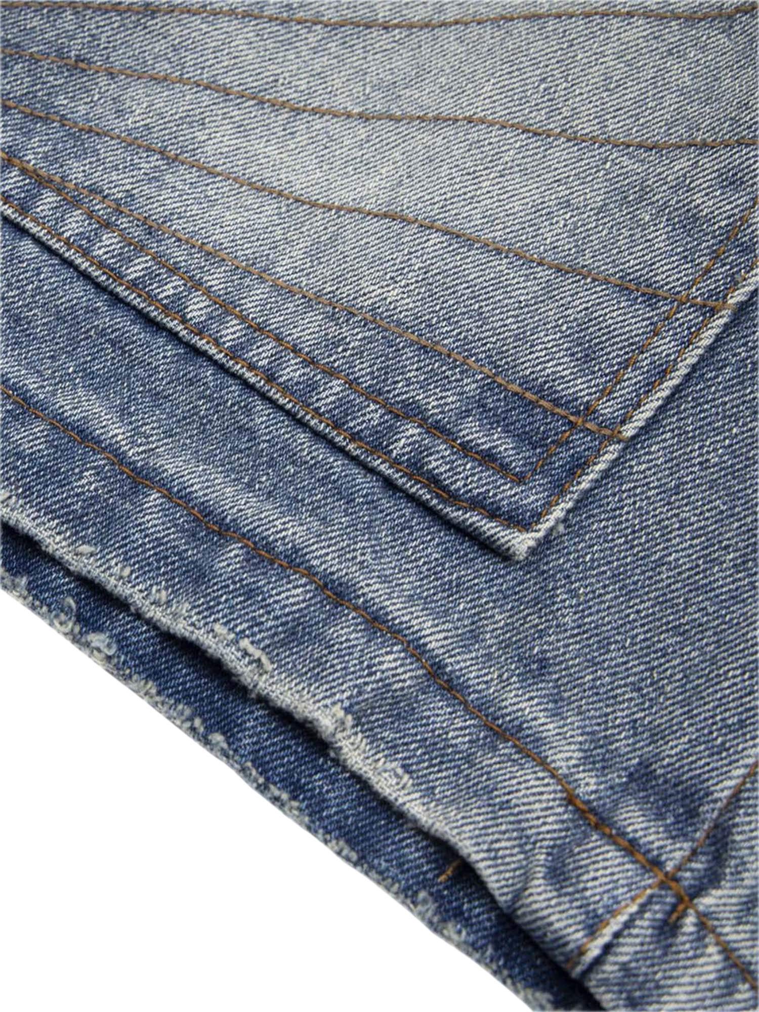 Washed Distressed Topstitch Denim Jorts - 2067