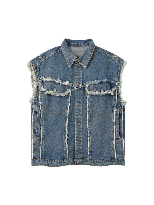 Gilet en denim délavé à bords bruts Thesupermade High Street