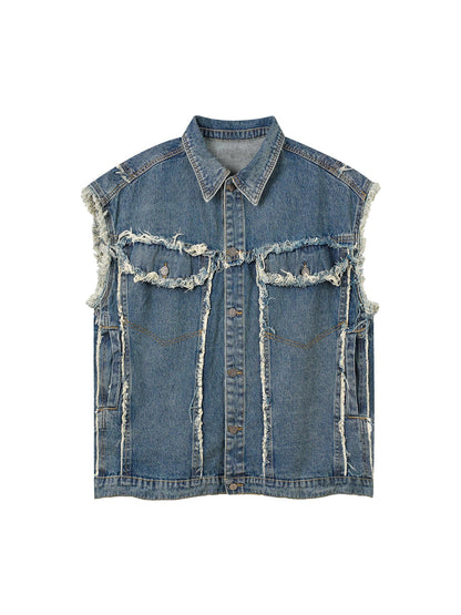 Gilet en denim délavé à bords bruts Thesupermade High Street