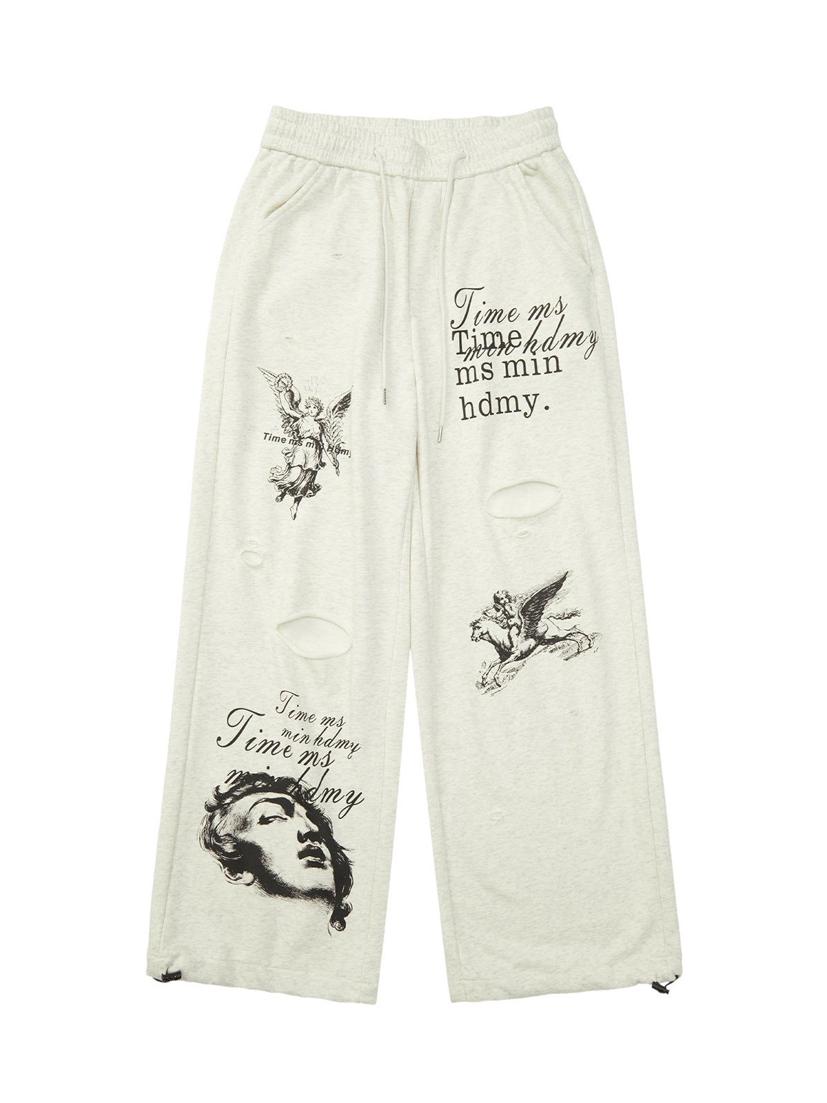 Thesupermade Cut Hole Angel Drawing Letter Pants