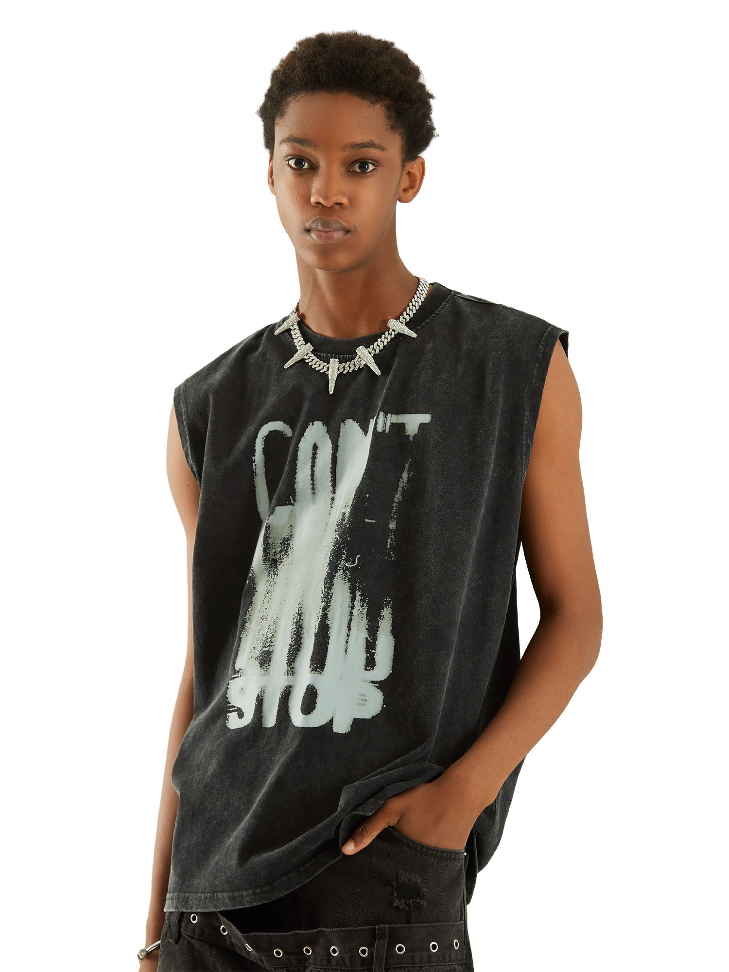 Thesupermade Art Letter Washed Distressed Vest