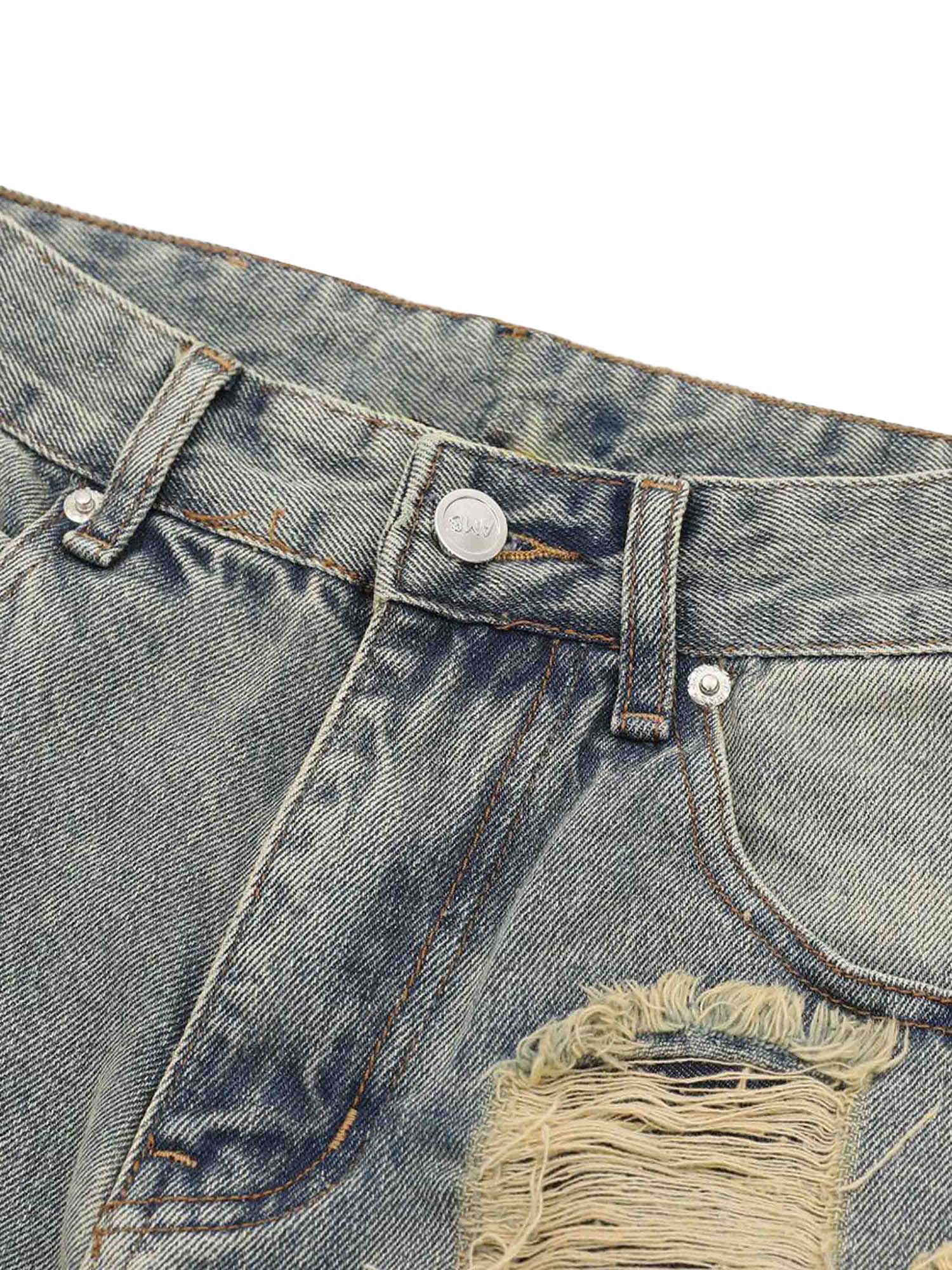 High Street Washed And Torn Work Pockets Denim Pants- 1646