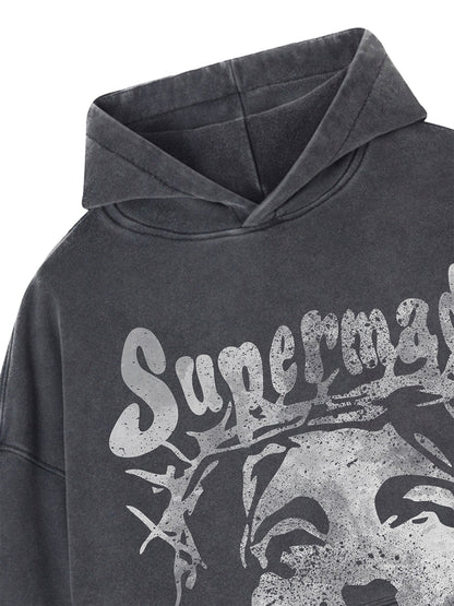 Thesupermade Heavy Washed Jesus Graphic Hoodie – 1973