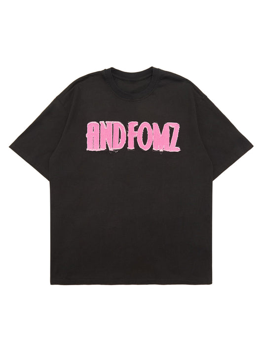 Thesupermade Pink Letter Applique Street Rap T-shirt - 2145