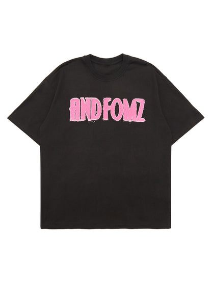 Thesupermade – Street-Rap-T-Shirt mit rosa Buchstaben-Applikation – 2145 