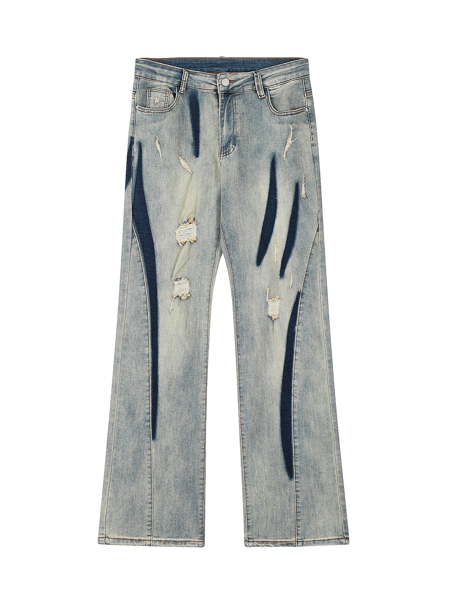 Thesupermade Vintage Washed Split Structure Hip-Hop Jeans