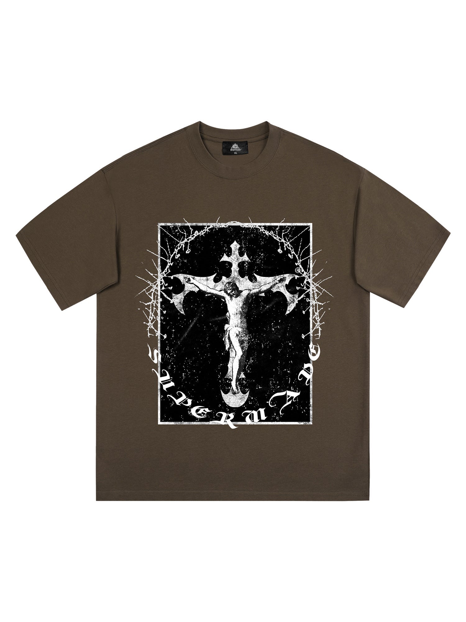 Thesupermade Retro Street Jesus Cross Print T-Shirt