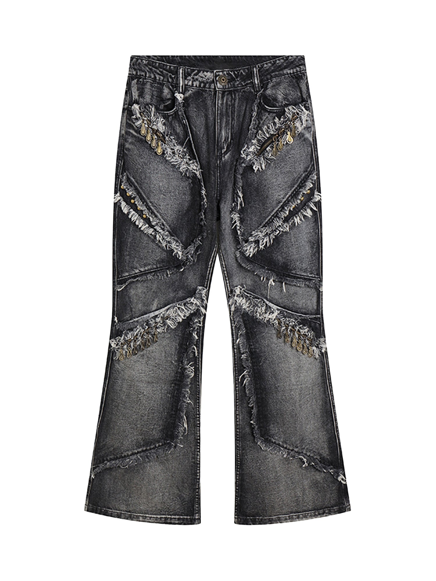 Retro Multi-Pull Washed Distressed Tassel Jeans - 2097