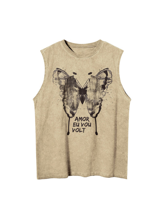 Gilet imprimé papillon délavé et vieilli Thesupermade