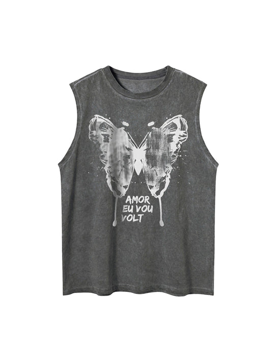 Gilet imprimé papillon délavé et vieilli Thesupermade