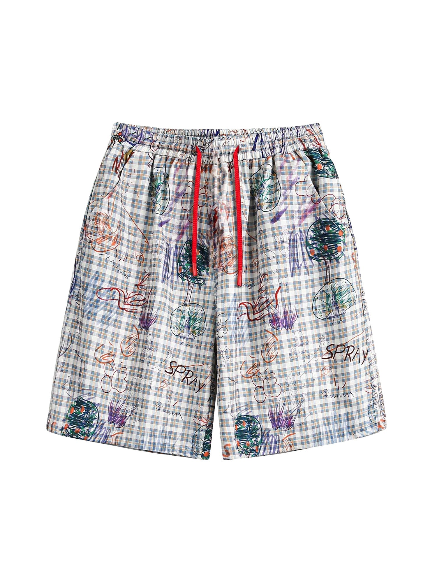 Thesupermade Retro Plaid Graffiti Letters Hip-Hop Shorts