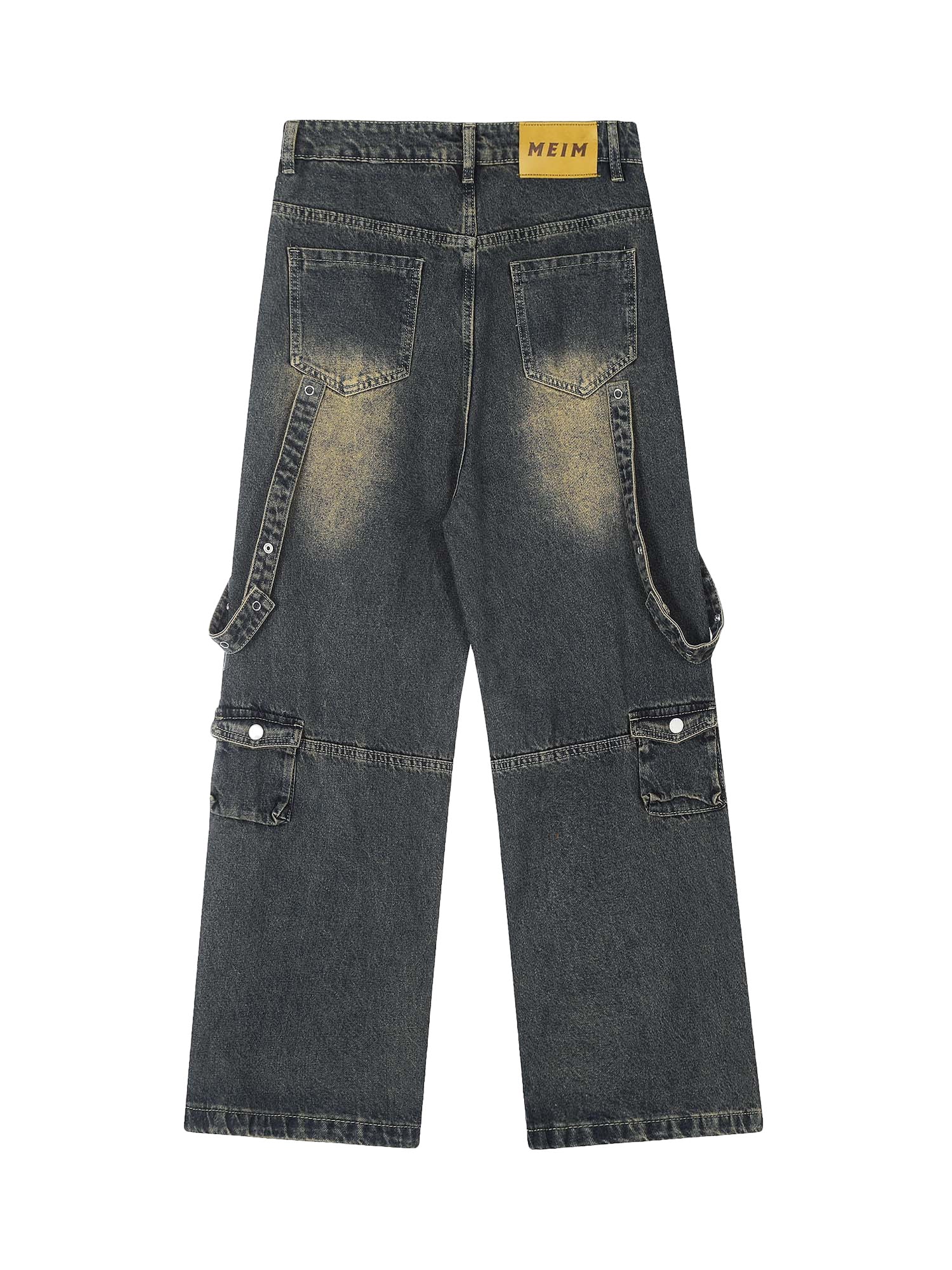 Thesupermade Vintage Washed Web Rivets Hip-Hop Jeans