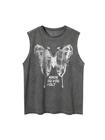 Thesupermade – Weste mit verwaschenem Distressed-Schmetterlings-Print 