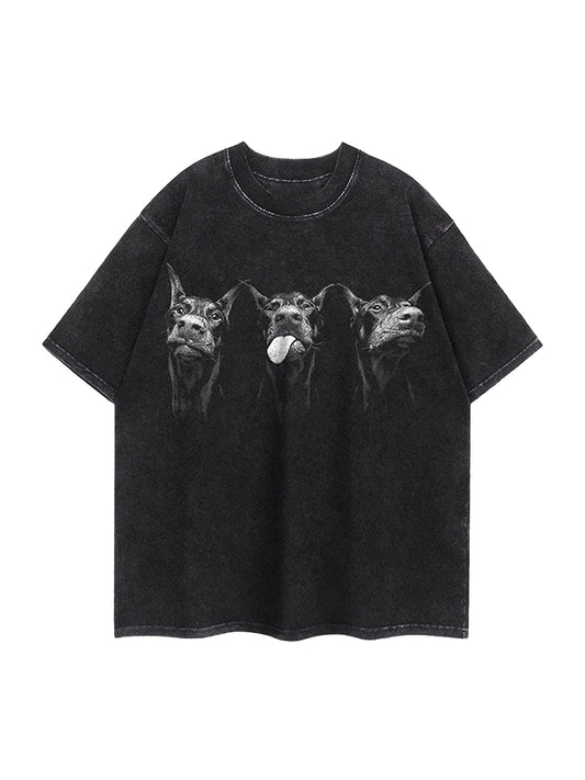 Thesupermade – Verwaschenes Vintage-T-Shirt mit Dobermann-Print 