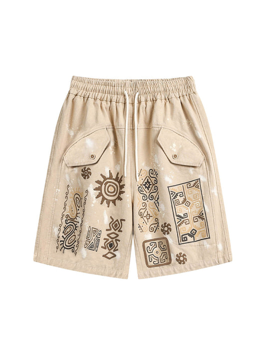 Short hip-hop rétro à motif hiéroglyphique Thesupermade