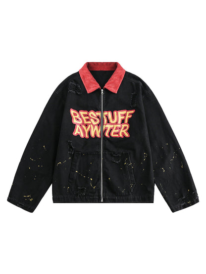 Thesupermade Jeansjacke mit Retro-Patchwork-Buchstaben – 2117