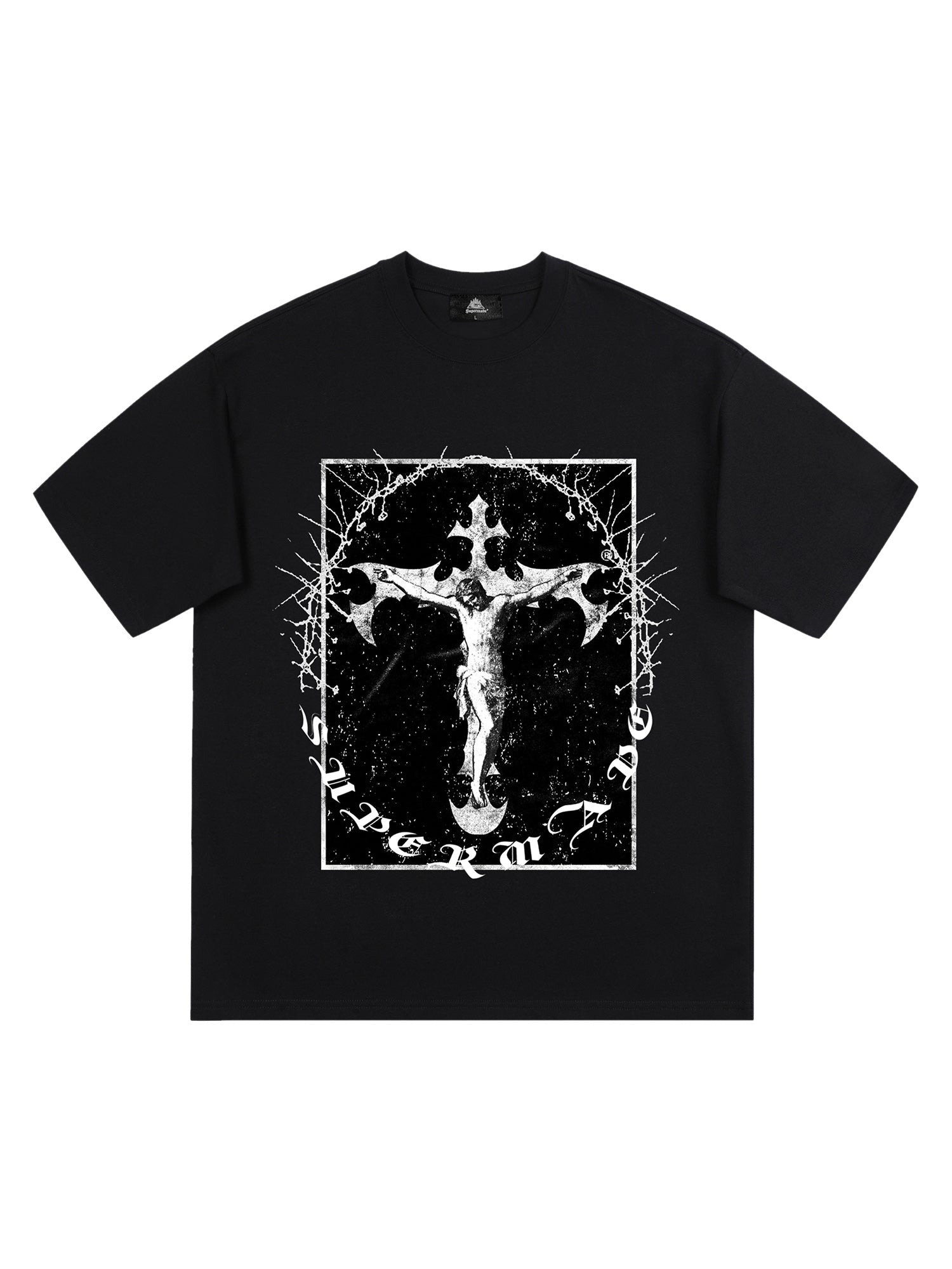 Thesupermade Retro Street Jesus Cross Print T-Shirt