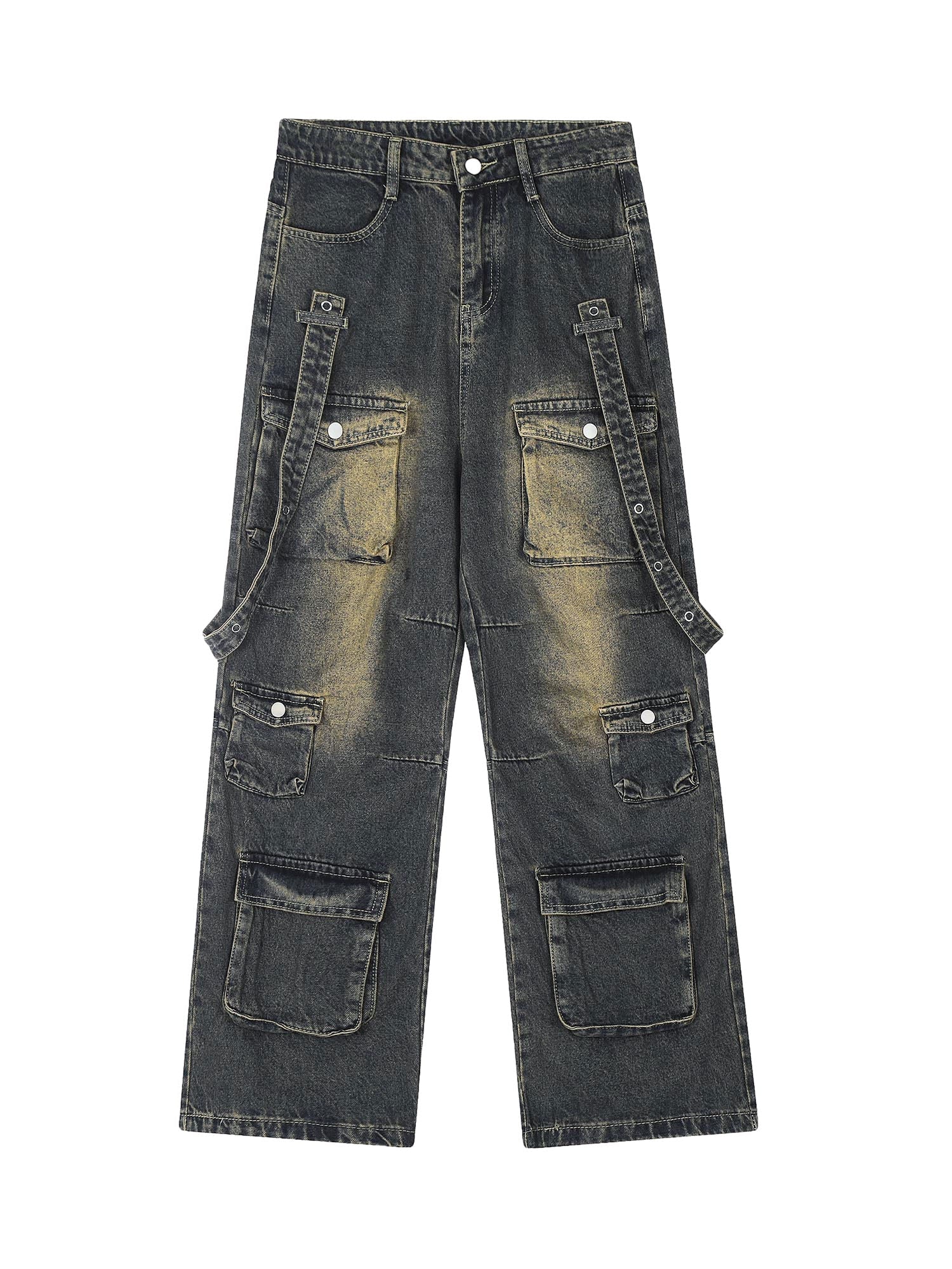 Thesupermade Vintage Washed Web Rivets Hip-Hop Jeans