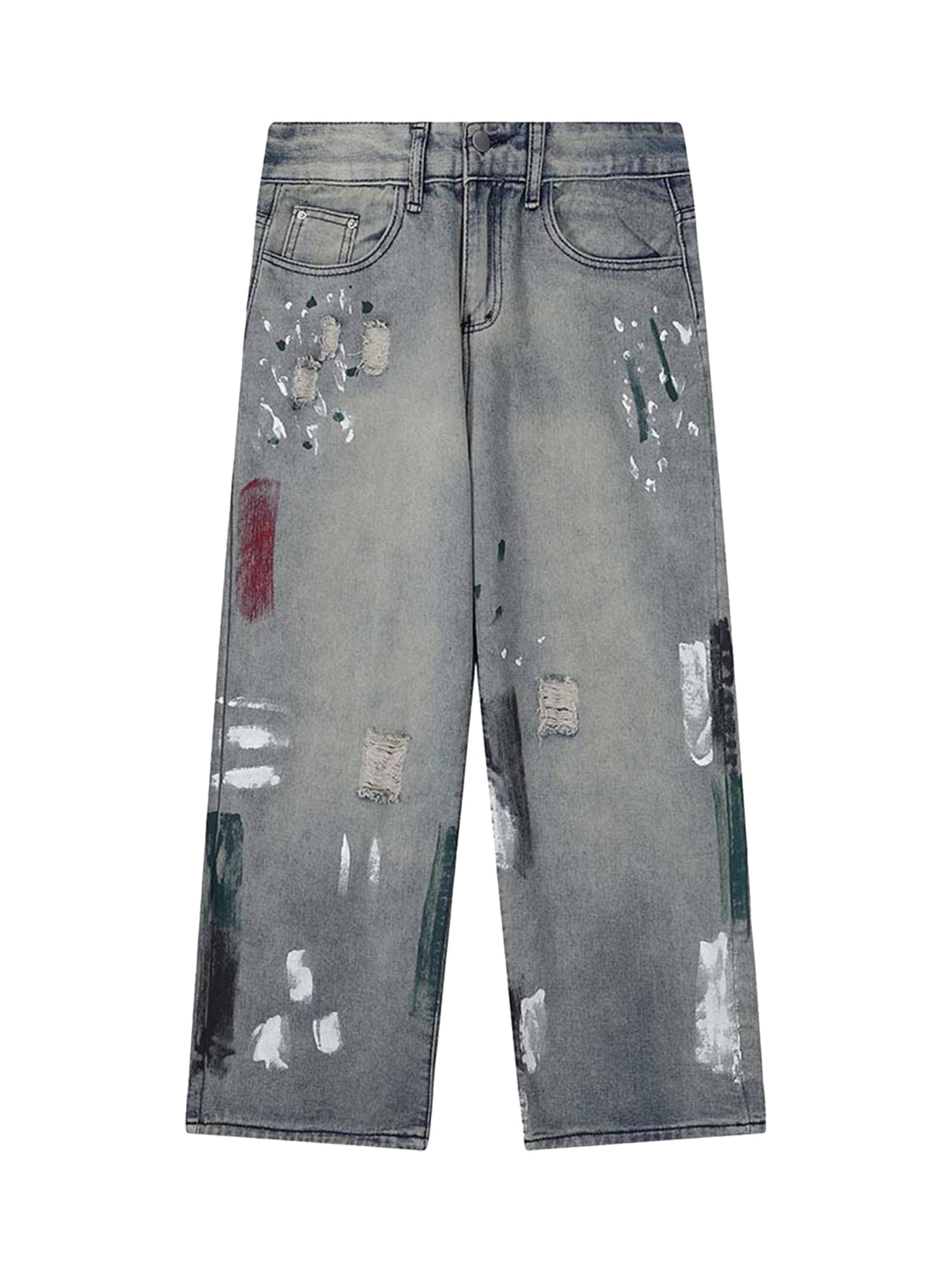 Thesupermade Vintage Ink Splash Washed And Distressed Jeans