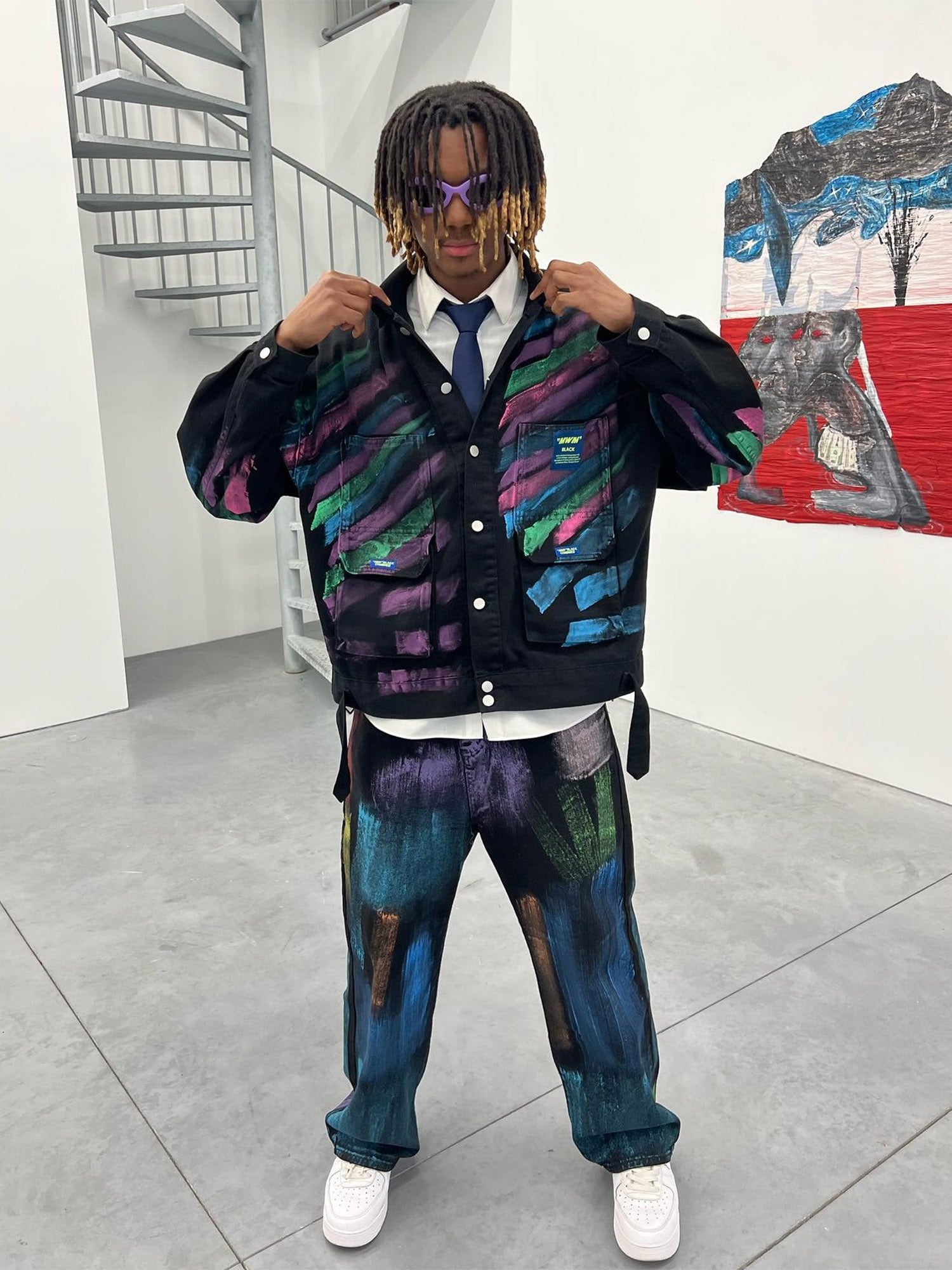 Veste en jean graffiti peinte à la main style hip-hop Thesupermade - 2010