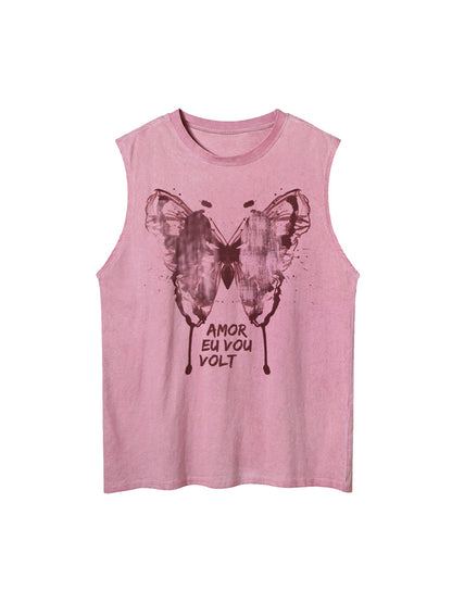 Thesupermade – Weste mit verwaschenem Distressed-Schmetterlings-Print 