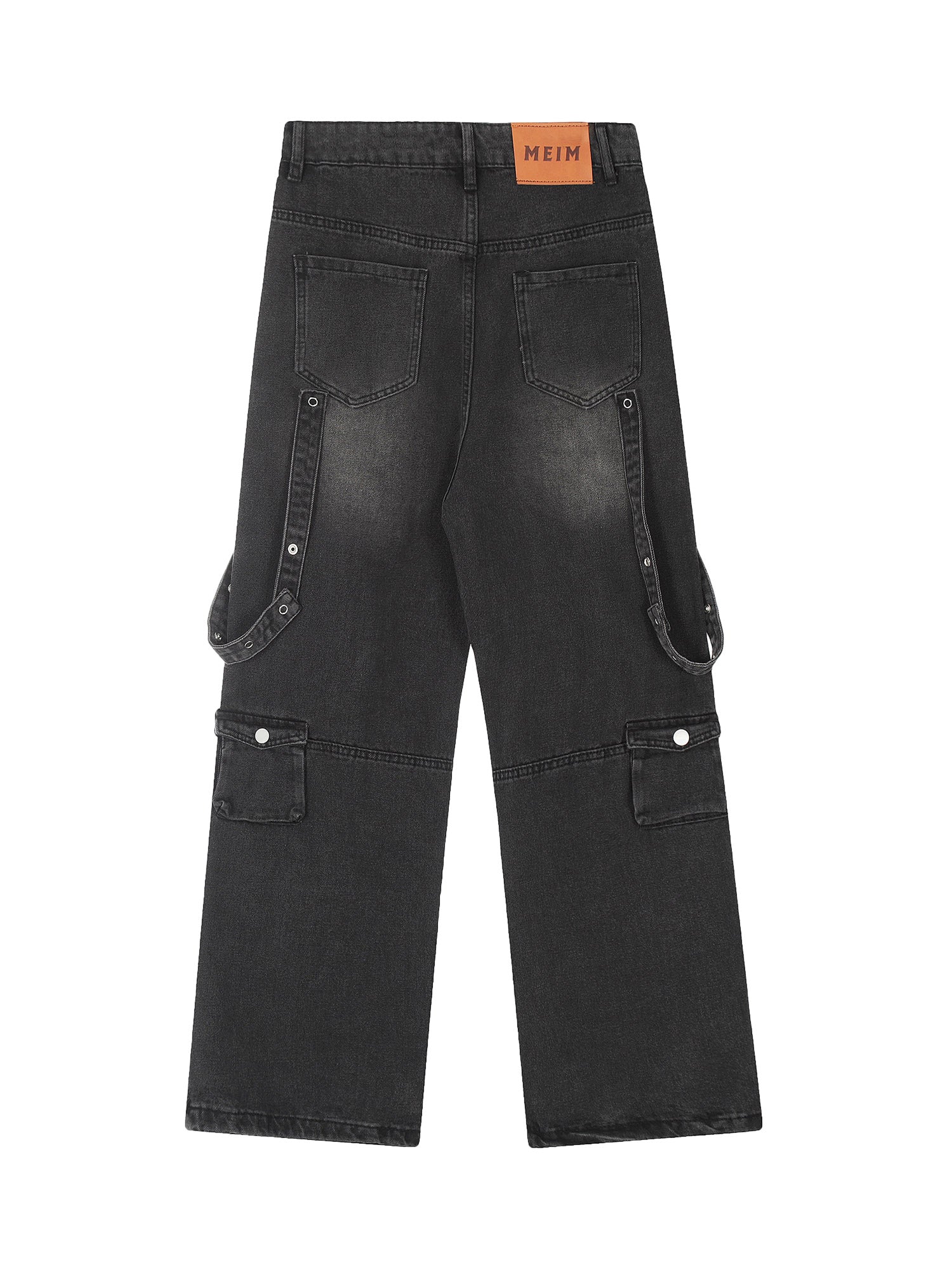 Thesupermade Vintage Washed Web Rivets Hip-Hop Jeans