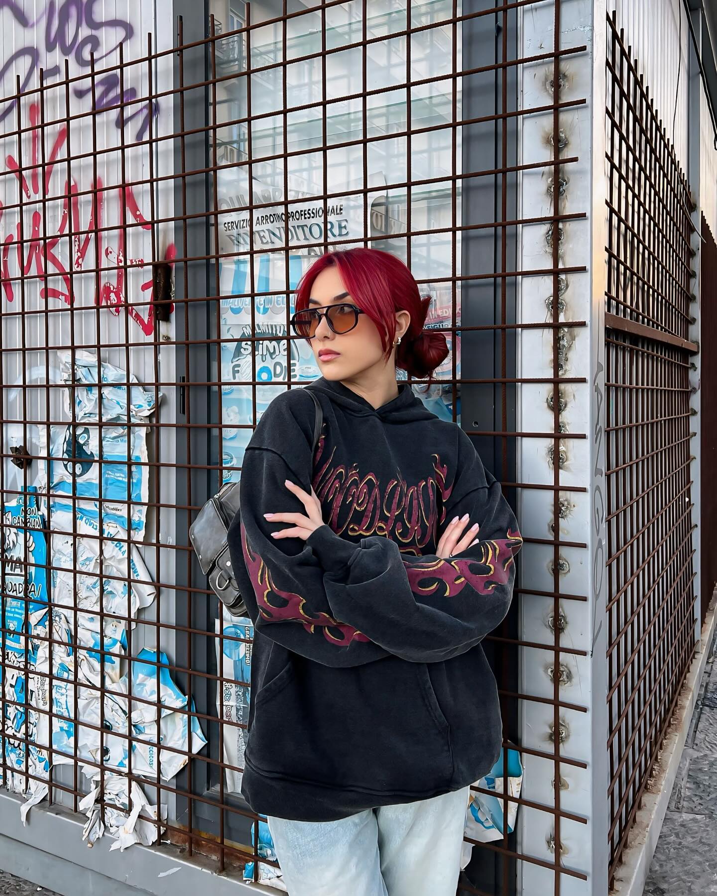 Thesupermade Flame Letter Washed Kapuzenpullover – 2216