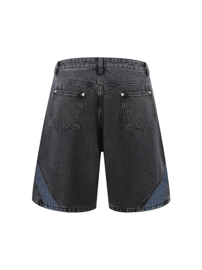 Kurzärmliges Cropped-Denim-Set mit dekonstruiertem Patchwork
