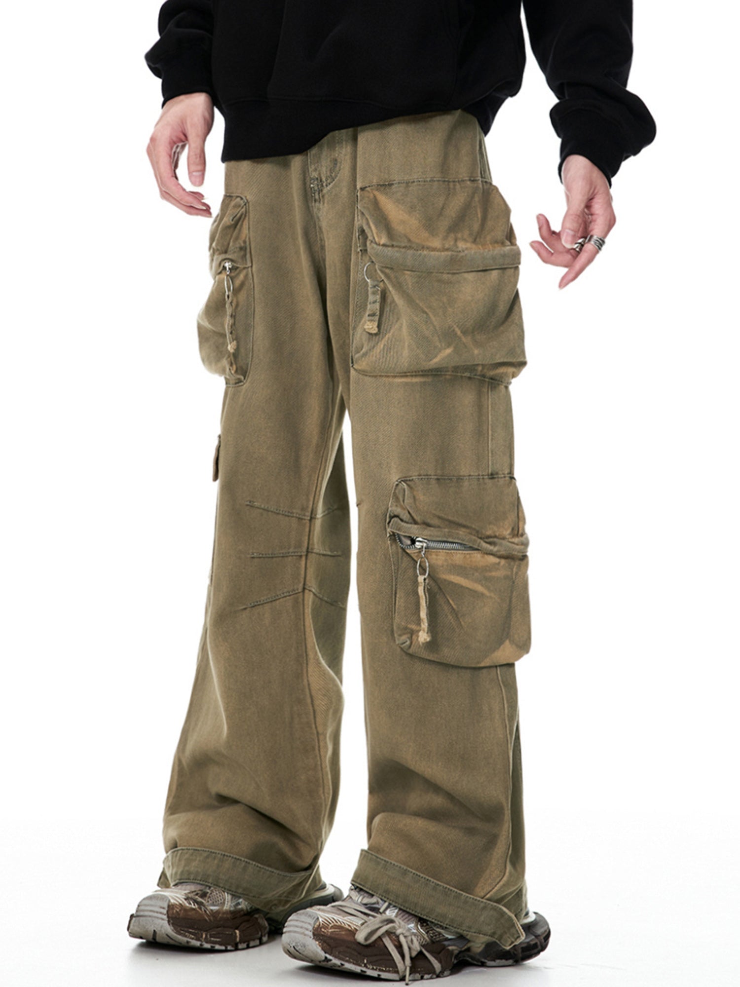Thesupermade Vintage Men's Cargo Pants Multi-Pocket Jeans