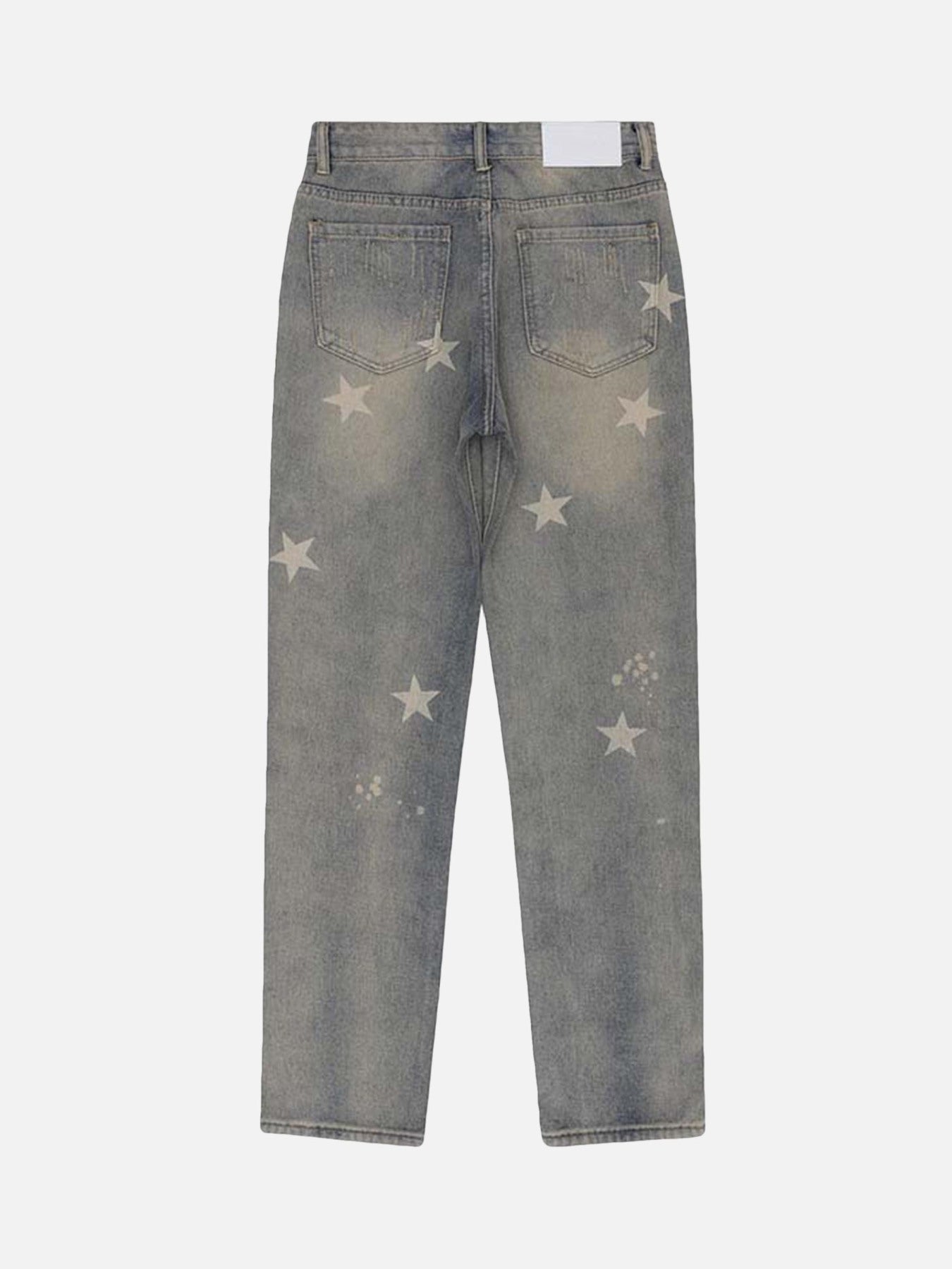 Thesupermade Washed And Aged Star Print Jeans