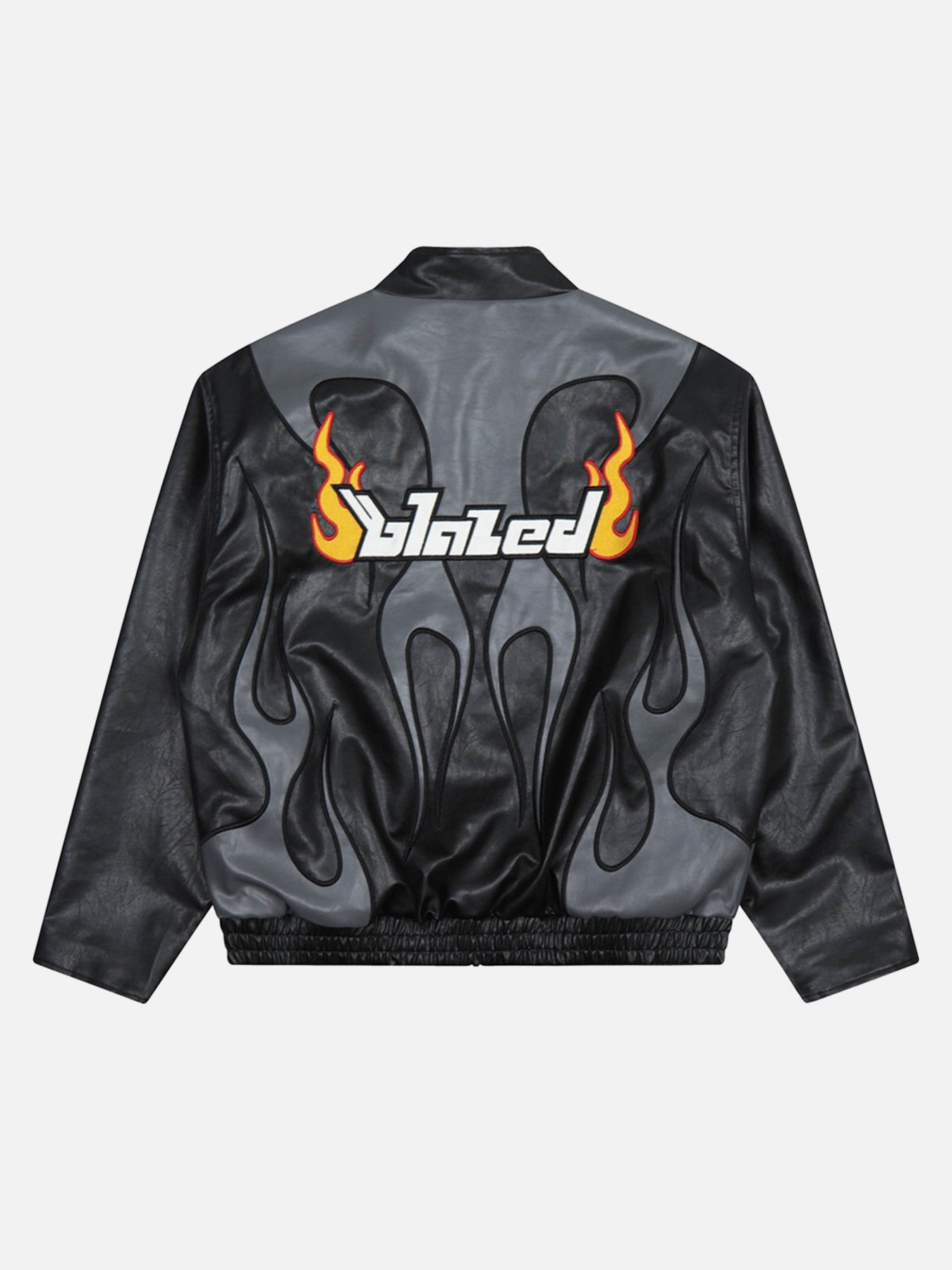 Thesupermade Embroidered Flame Clash Color Leather Jacket